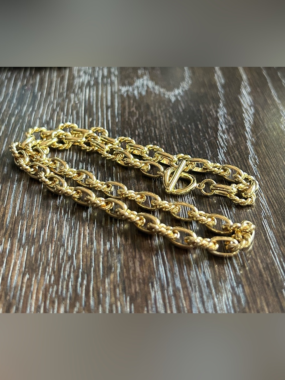 Shiny Gold Tone Necklace 16” with easy T-Bar Toggle close - Picture 1 of 4